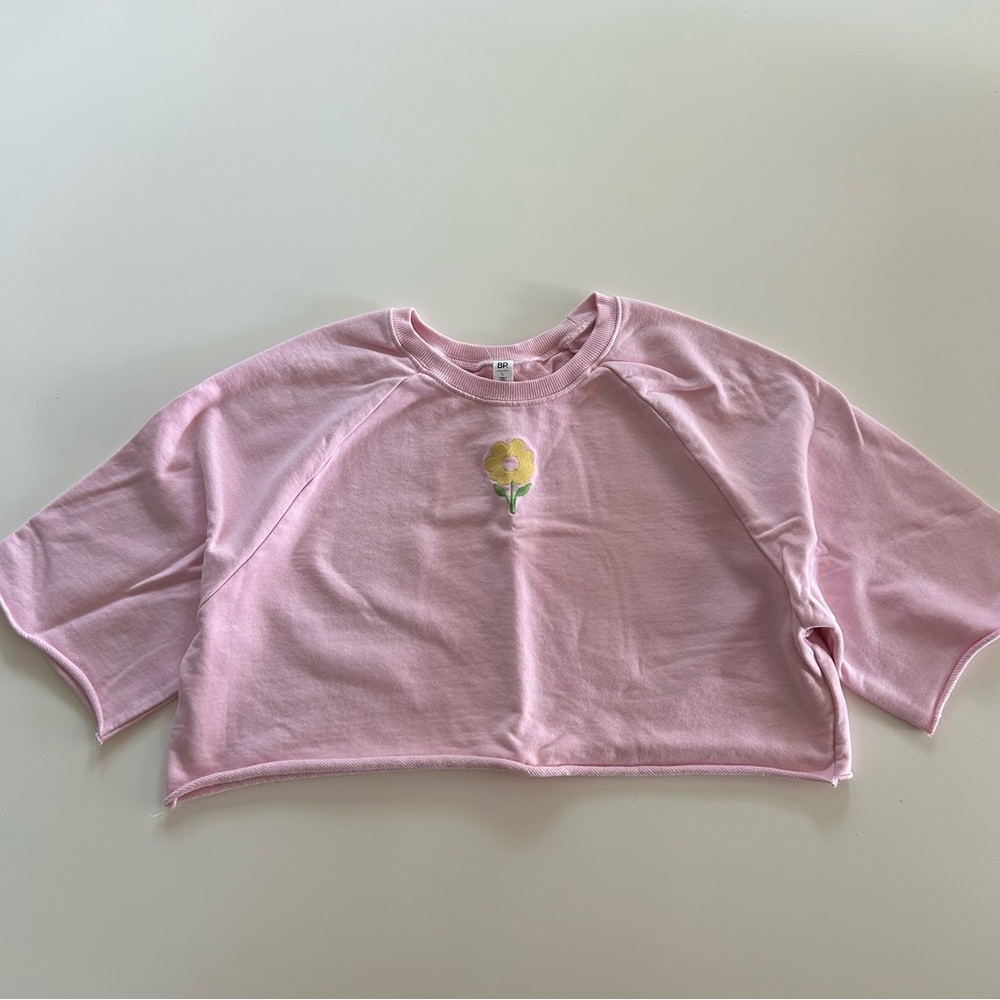 Pink Cropped BP Embroidered Flower Crop Top 90s Y2K Style